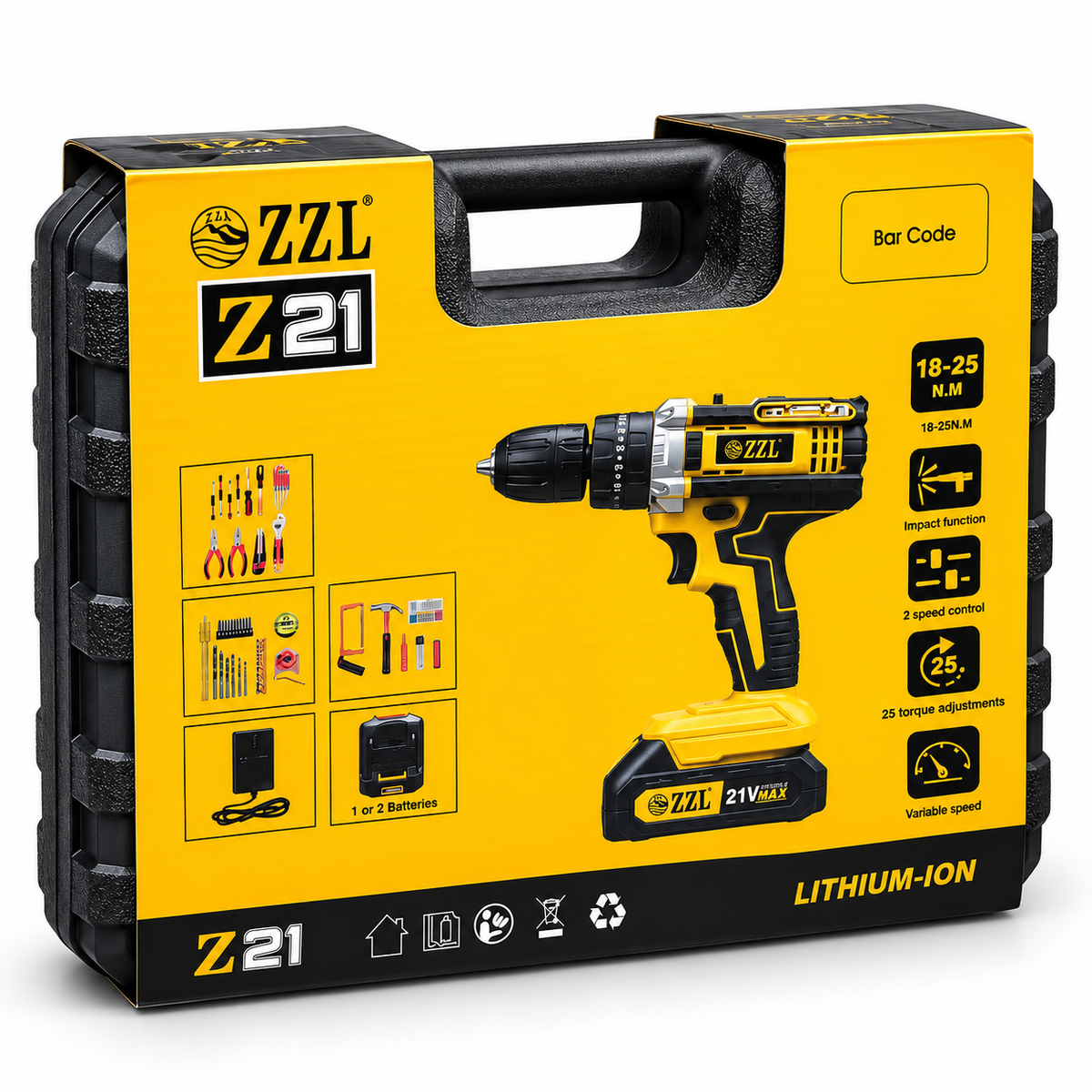 ZZL HomeFix Master Kit | Caja Completa de Herramientas con Taladro Inalámbrico y Accesorios