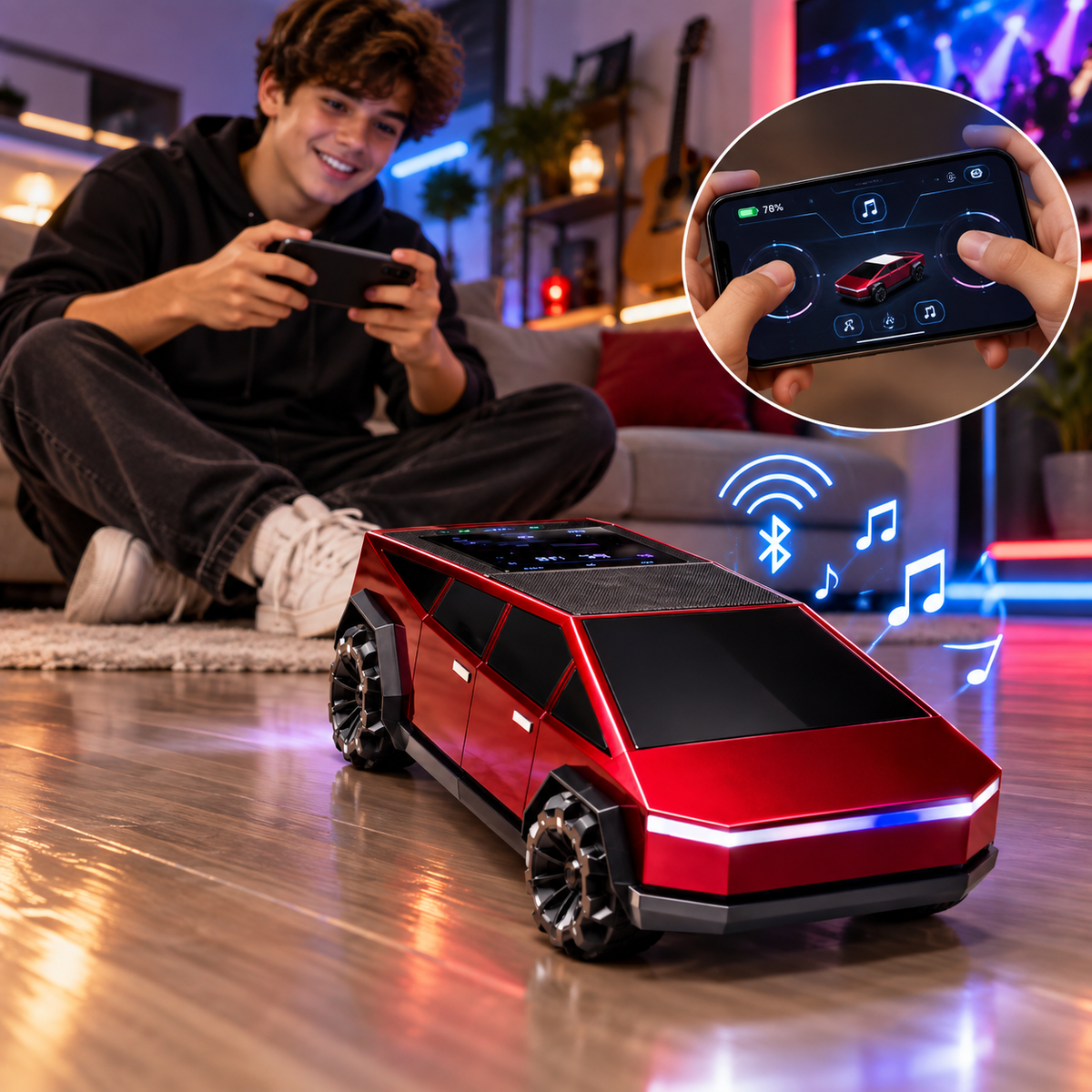 Cybertruck SoundMotion Pro | Carro RC + Bocina Inteligente con IA