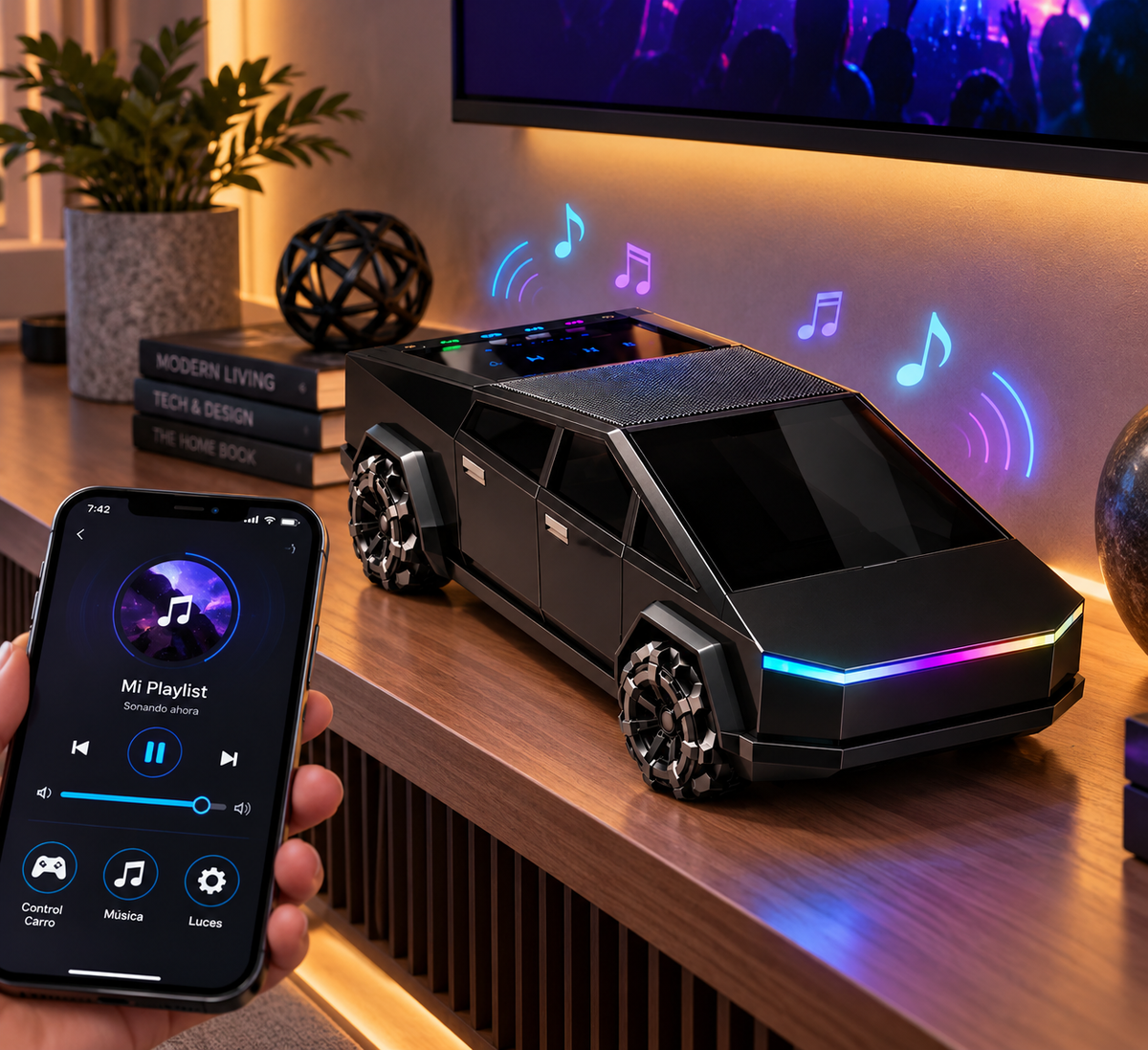 Cybertruck SoundMotion Pro | Carro RC + Bocina Inteligente con IA